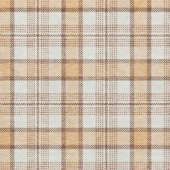 Peach Ivory And Brown Plaid Washable Area Rug With UV Protection Photo 2