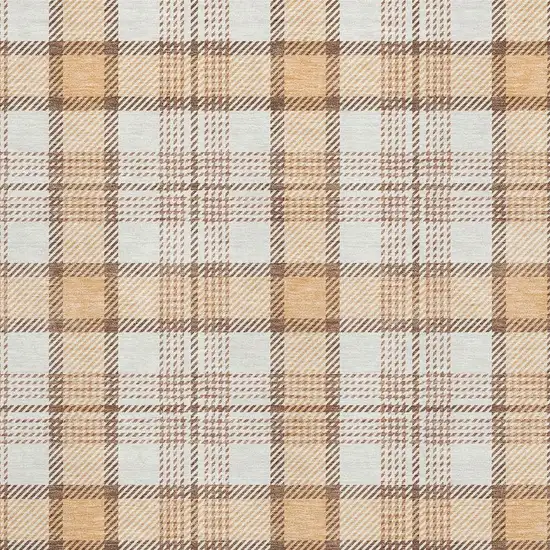 Peach Ivory And Brown Plaid Washable Area Rug With UV Protection Photo 2