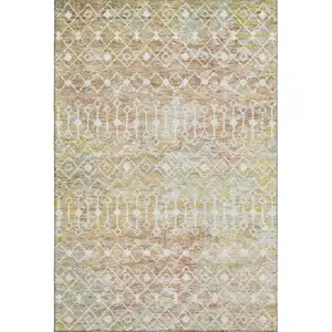 Photo of Peach Ivory And Gold Geometric Washable Area Rug With UV Protection