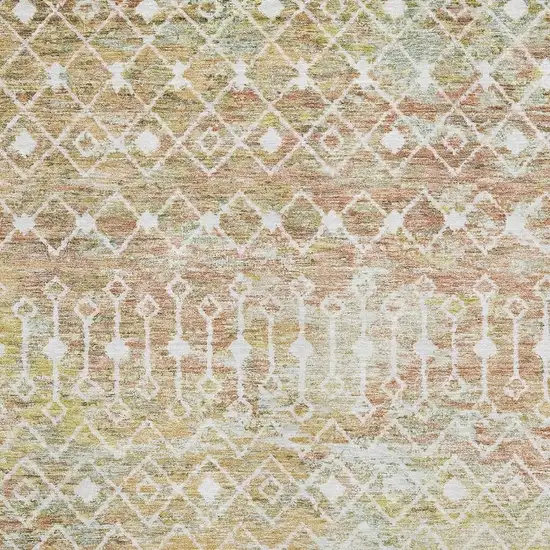 Peach Ivory And Gold Geometric Washable Area Rug With UV Protection Photo 2