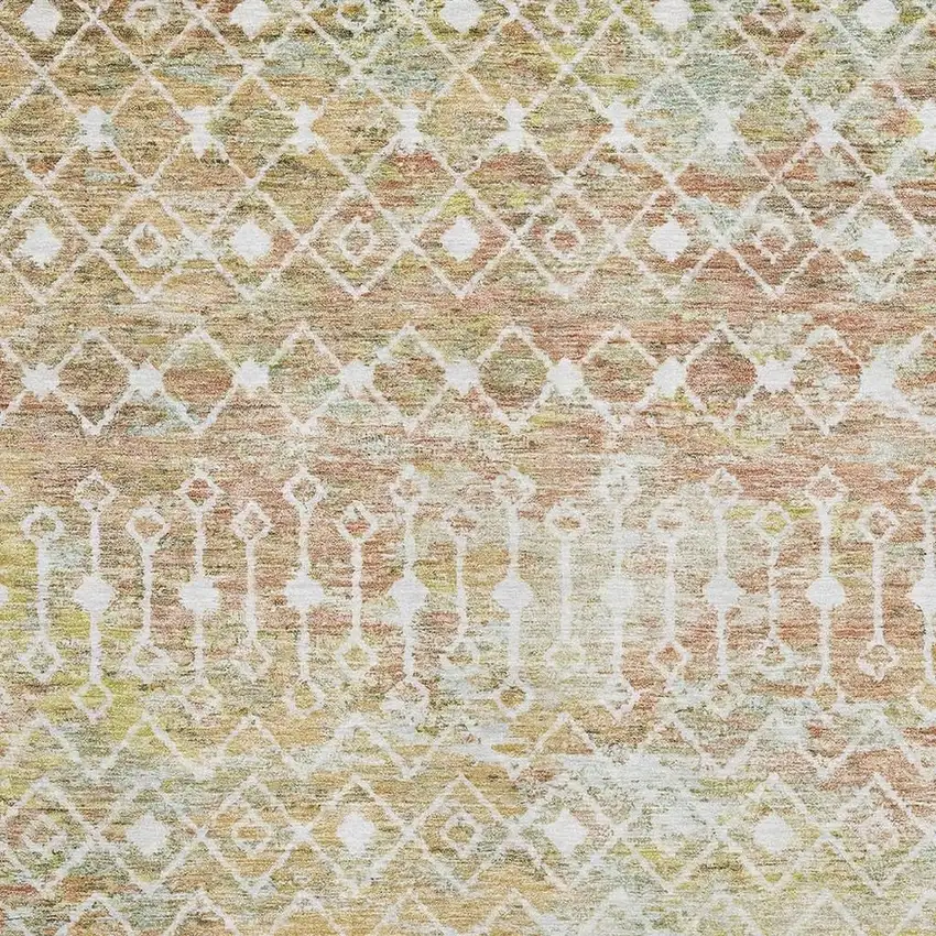 Peach Ivory And Gold Geometric Washable Area Rug With UV Protection Photo 2