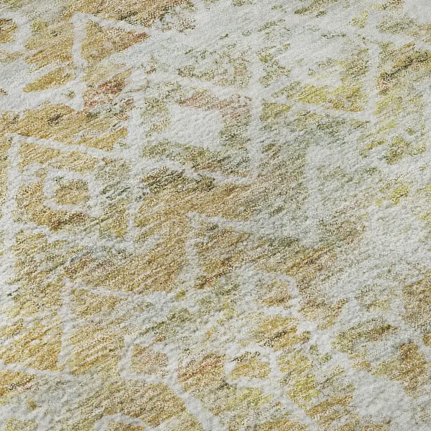 Peach Ivory And Gold Geometric Washable Area Rug With UV Protection Photo 9