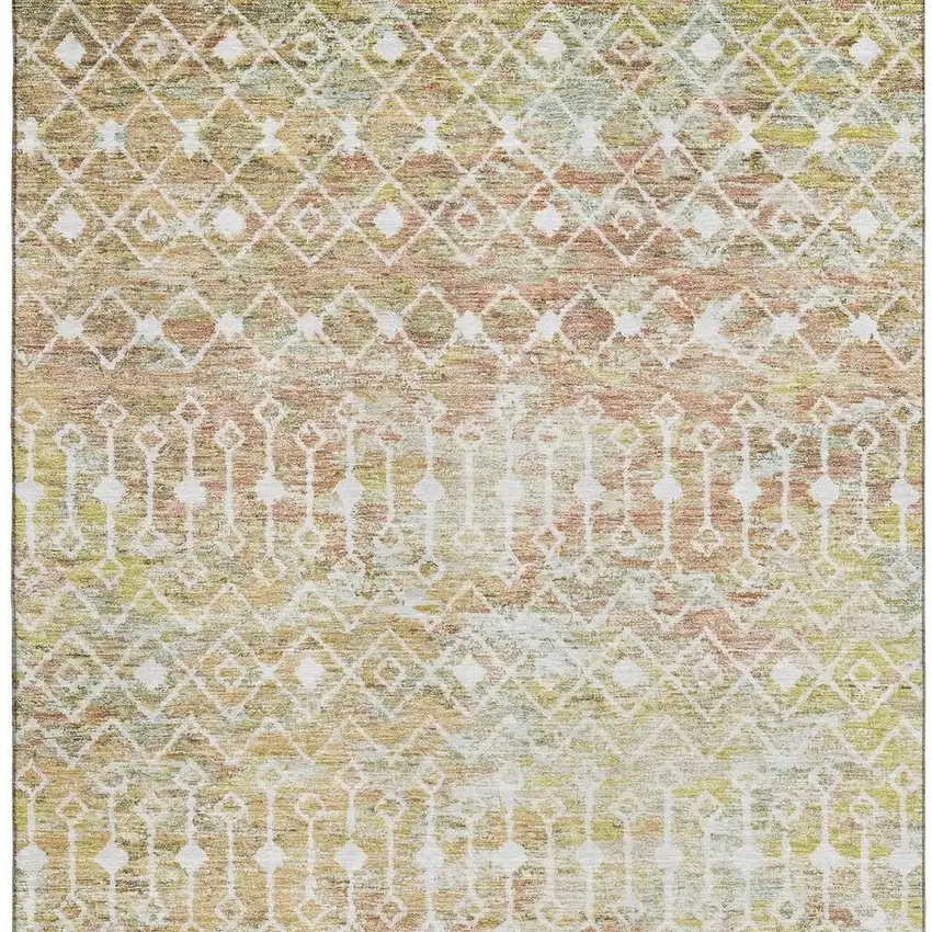 Peach Ivory And Gold Geometric Washable Area Rug With UV Protection Photo 3