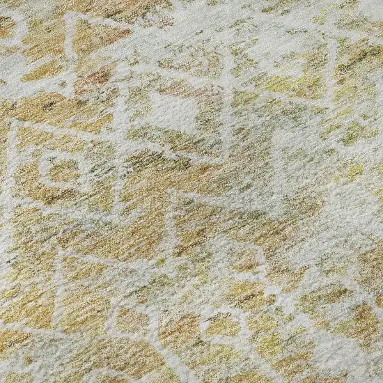 Peach Ivory And Gold Geometric Washable Area Rug With UV Protection Photo 9