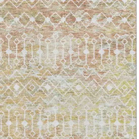 Peach Ivory And Gold Geometric Washable Area Rug With UV Protection Photo 2