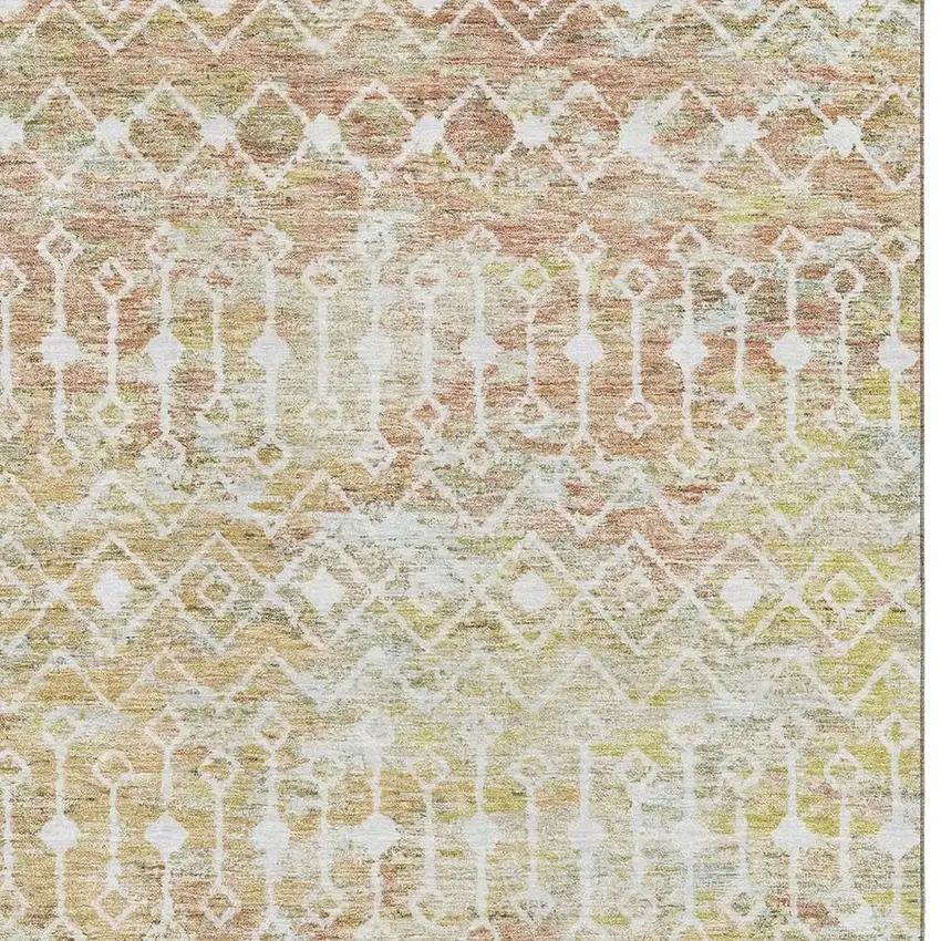 Peach Ivory And Gold Geometric Washable Area Rug With UV Protection Photo 2
