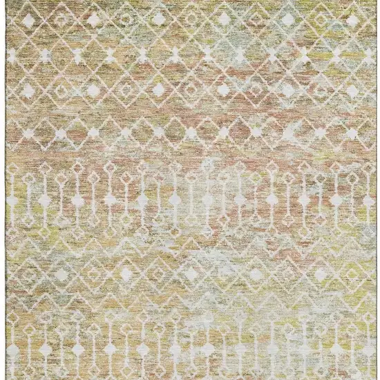 Peach Ivory And Gold Geometric Washable Area Rug With UV Protection Photo 3