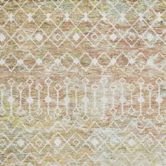 Peach Ivory And Gold Geometric Washable Area Rug With UV Protection Photo 2