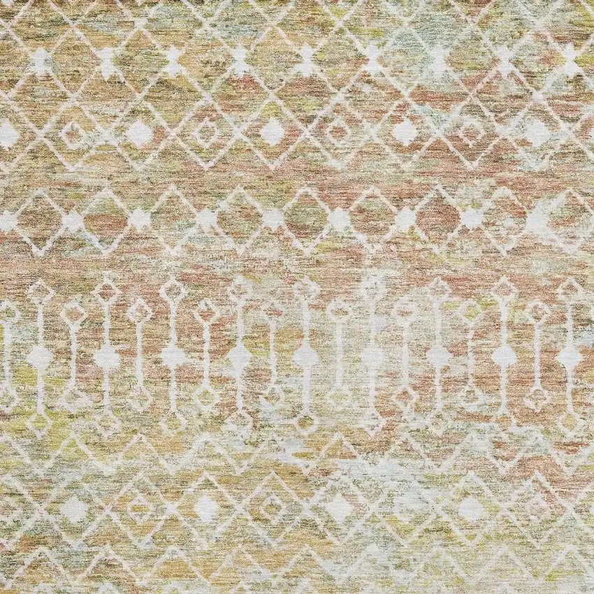Peach Ivory And Gold Geometric Washable Area Rug With UV Protection Photo 2
