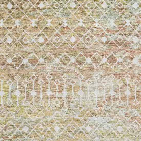 Peach Ivory And Gold Geometric Washable Area Rug With UV Protection Photo 2