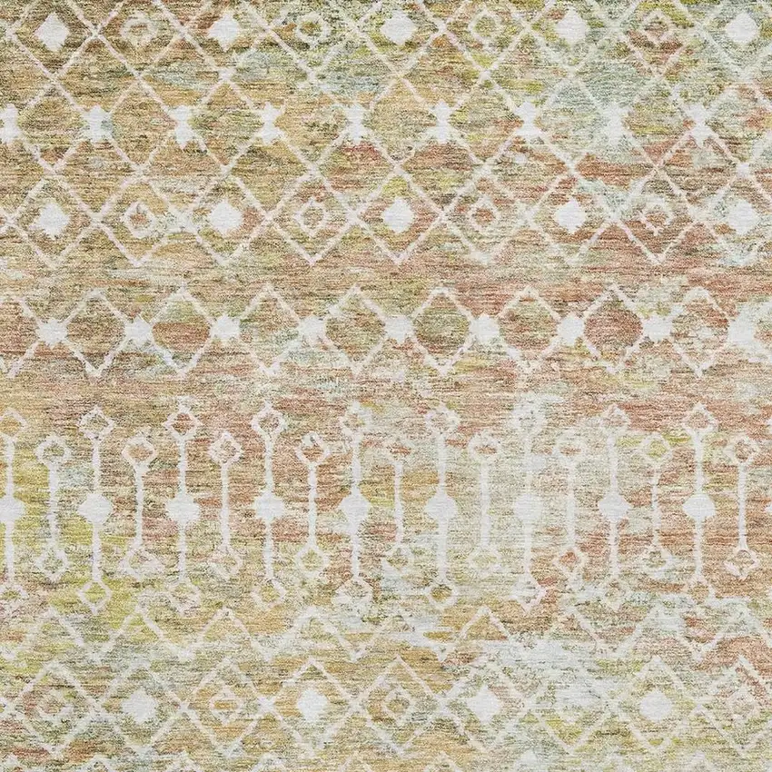 Peach Ivory And Gold Geometric Washable Area Rug With UV Protection Photo 2