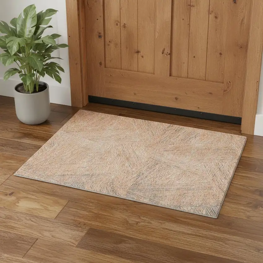 Peach Ivory And Gray Abstract Washable Area Rug With UV Protection Photo 1