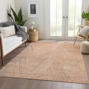 Photo of Peach Ivory And Gray Abstract Washable Area Rug With UV Protection