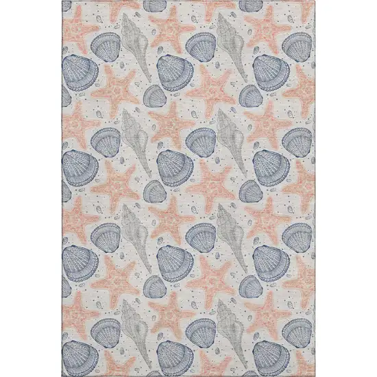 Peach Ivory And Navy Blue Geometric Washable Area Rug With UV Protection Photo 1