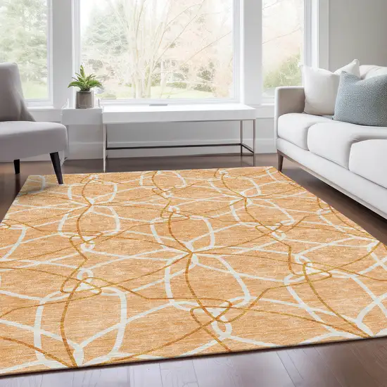 Peach Ivory And Orange Geometric Washable Area Rug With UV Protection Photo 5