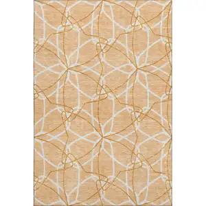 Photo of Peach Ivory And Orange Geometric Washable Area Rug With UV Protection