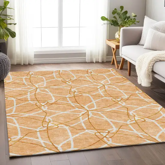 Peach Ivory And Orange Geometric Washable Area Rug With UV Protection Photo 4