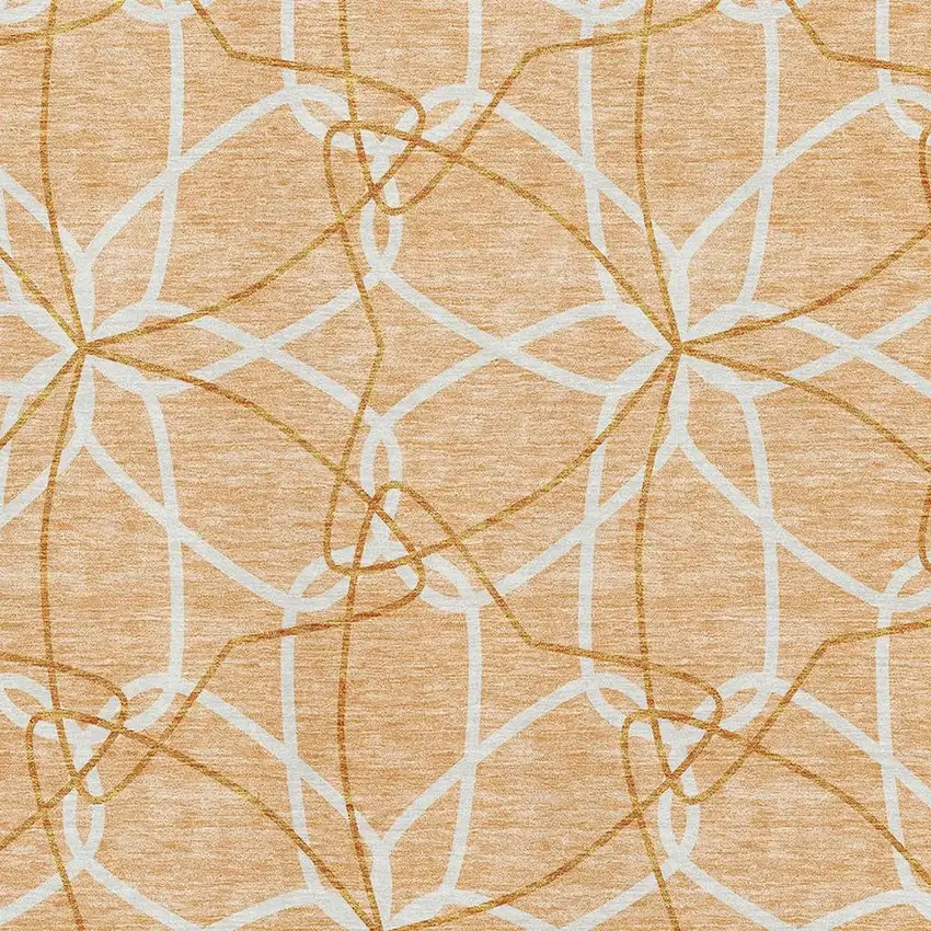 Peach Ivory And Orange Geometric Washable Area Rug With UV Protection Photo 2