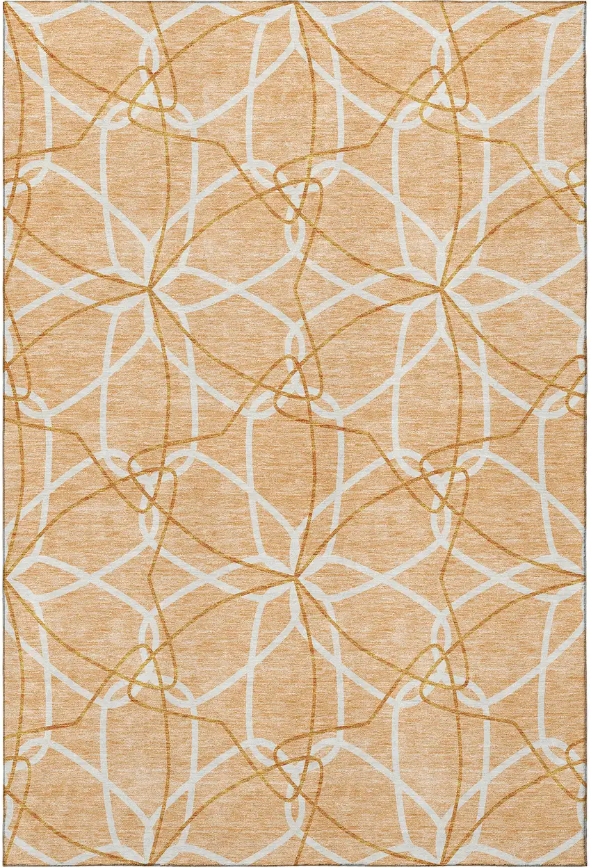 Peach Ivory And Orange Geometric Washable Area Rug With UV Protection Photo 2