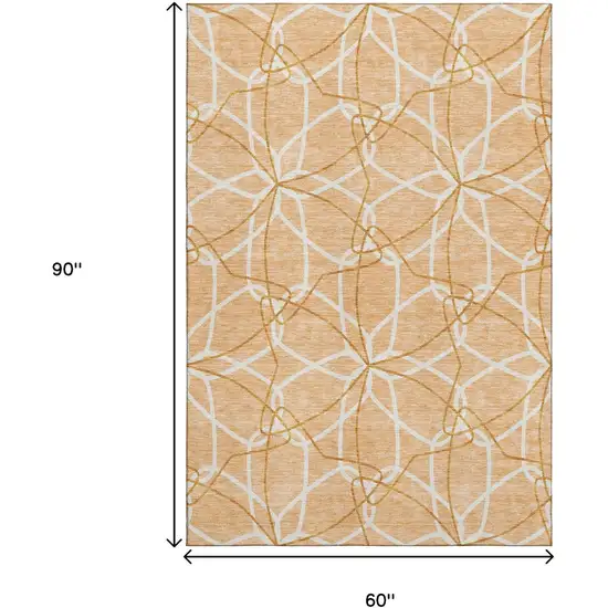 Peach Ivory And Orange Geometric Washable Area Rug With UV Protection Photo 9