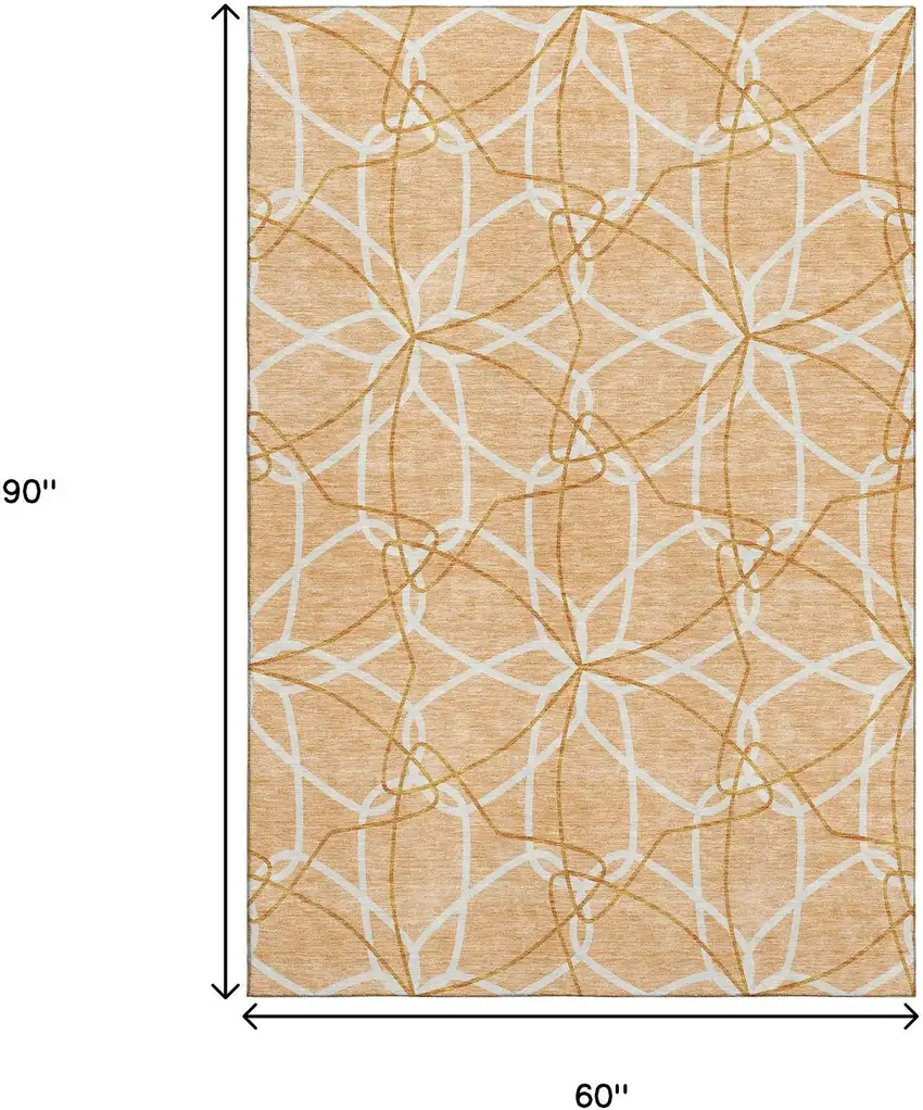 Peach Ivory And Orange Geometric Washable Area Rug With UV Protection Photo 9