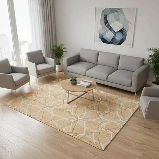 Peach Ivory And Orange Geometric Washable Area Rug With UV Protection Photo 2