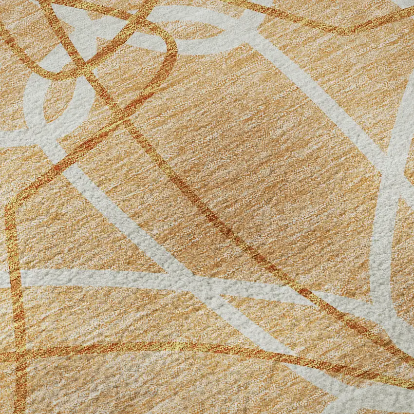 Peach Ivory And Orange Geometric Washable Area Rug With UV Protection Photo 8