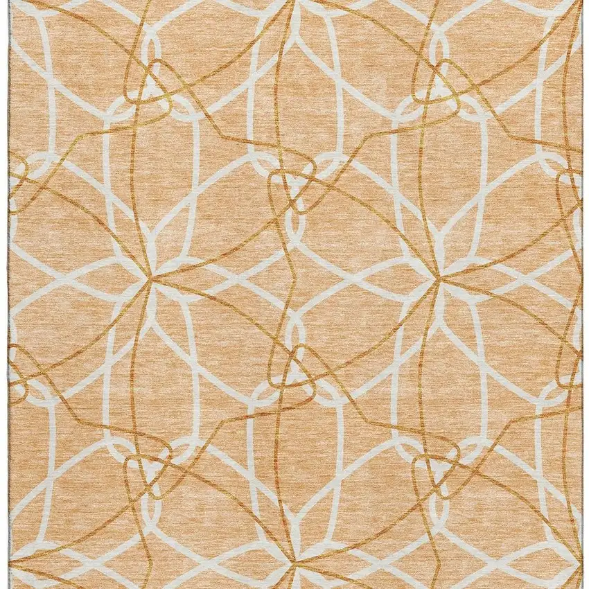 Peach Ivory And Orange Geometric Washable Area Rug With UV Protection Photo 2