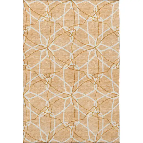 Peach Ivory And Orange Geometric Washable Area Rug With UV Protection Photo 3
