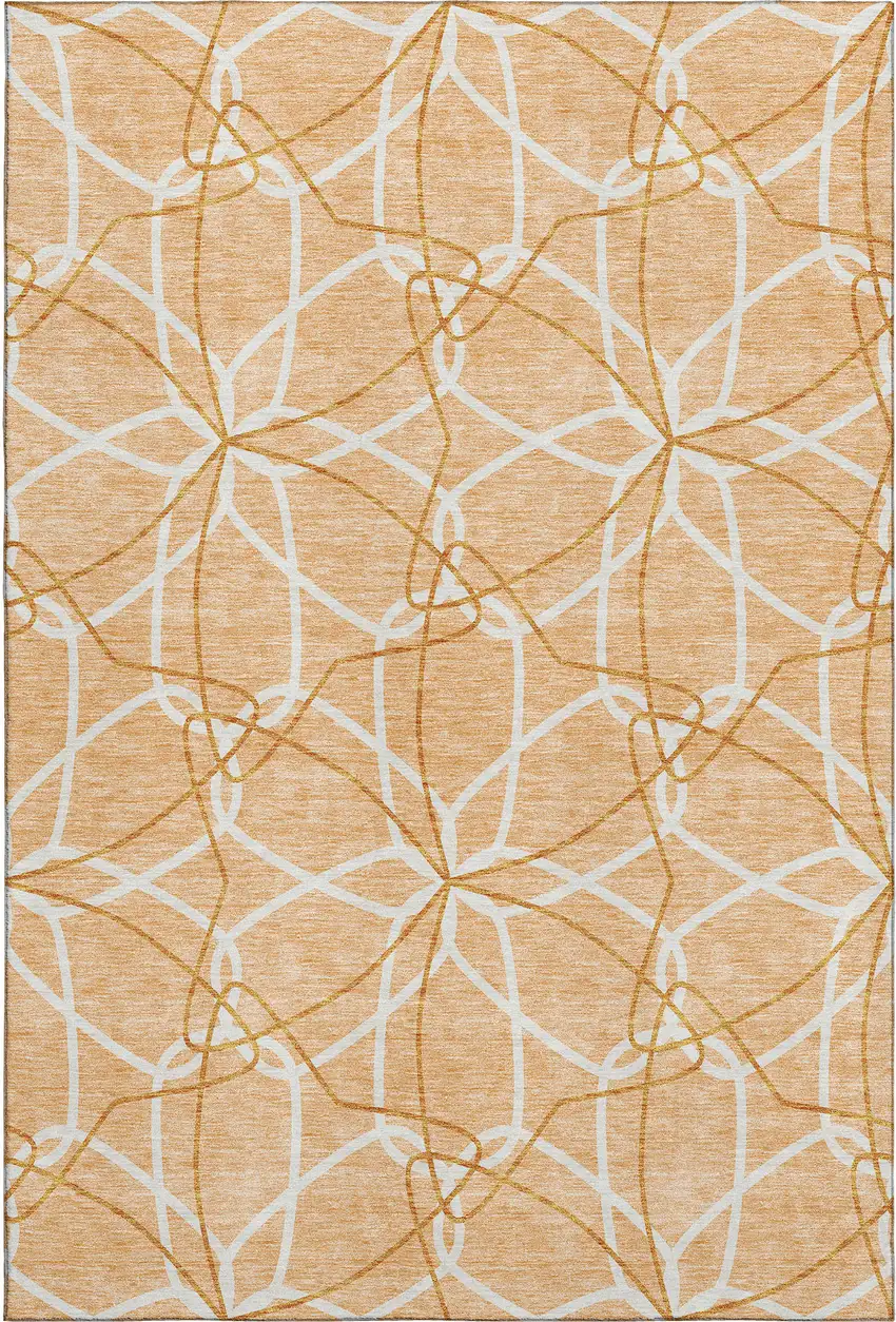 Peach Ivory And Orange Geometric Washable Area Rug With UV Protection Photo 1