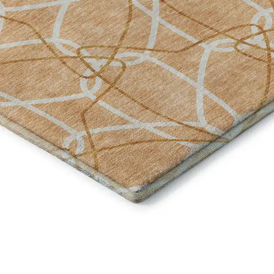 Peach Ivory And Orange Geometric Washable Area Rug With UV Protection Photo 7