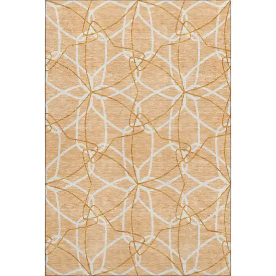 Peach Ivory And Orange Geometric Washable Area Rug With UV Protection Photo 1