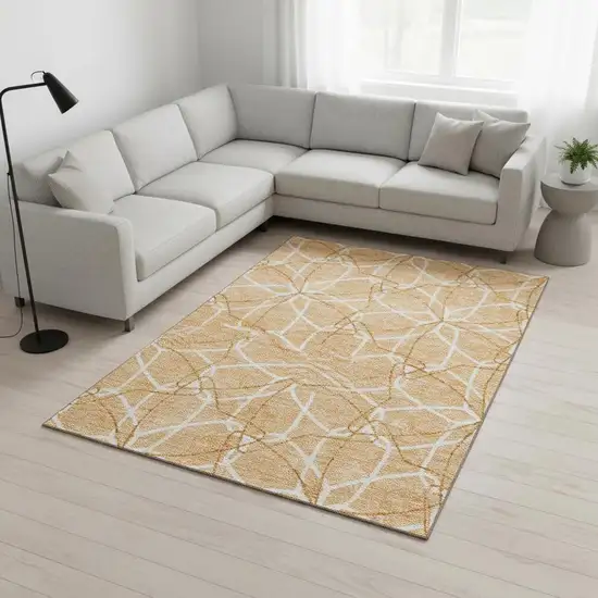 Peach Ivory And Orange Geometric Washable Area Rug With UV Protection Photo 2