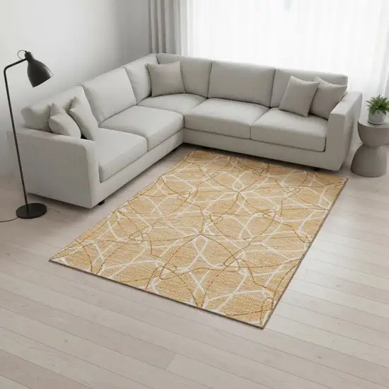 Peach Ivory And Orange Geometric Washable Area Rug With UV Protection Photo 2