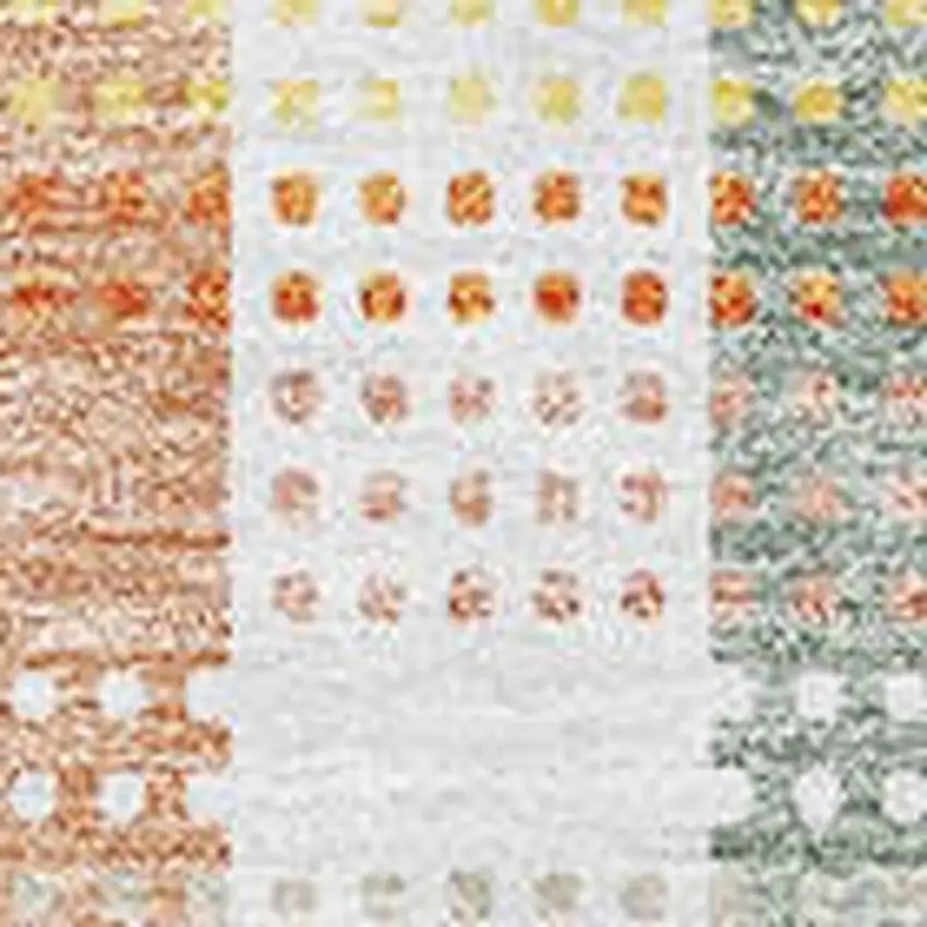 Peach Ivory And Yellow Plaid Washable Area Rug With UV Protection Photo 2