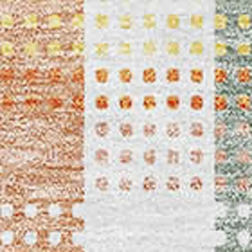 Peach Ivory And Yellow Plaid Washable Area Rug With UV Protection Photo 2