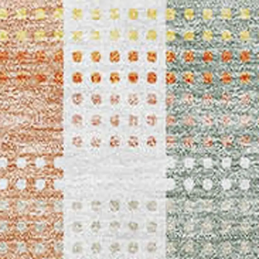 Peach Ivory And Yellow Plaid Washable Area Rug With UV Protection Photo 3