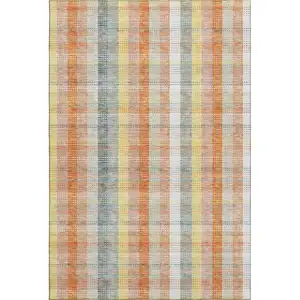 Photo of Peach Ivory And Yellow Plaid Washable Area Rug With UV Protection