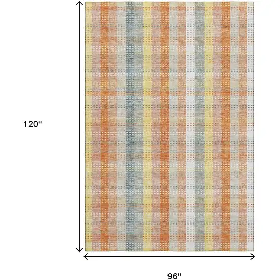 Peach Ivory And Yellow Plaid Washable Area Rug With UV Protection Photo 9