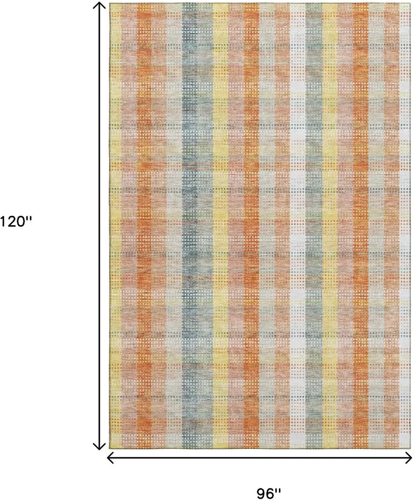 Peach Ivory And Yellow Plaid Washable Area Rug With UV Protection Photo 9