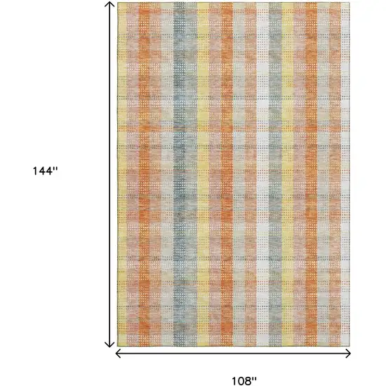 Peach Ivory And Yellow Plaid Washable Area Rug With UV Protection Photo 9