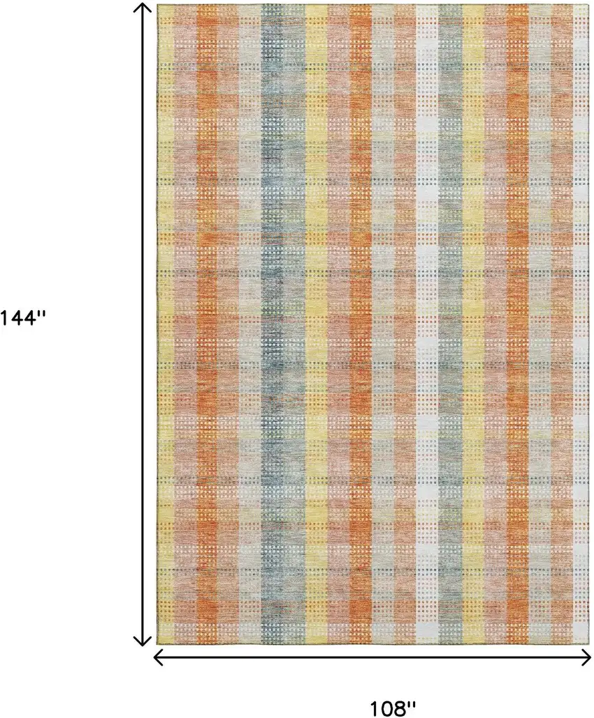 Peach Ivory And Yellow Plaid Washable Area Rug With UV Protection Photo 9