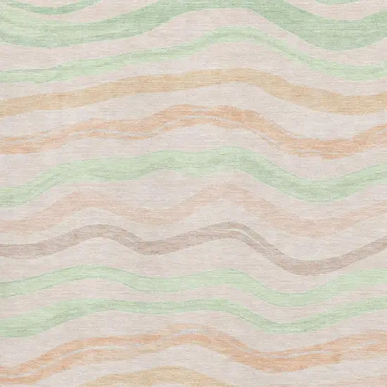 Peach Mint Green And Linen Striped Washable Area Rug With UV Protection Photo 3