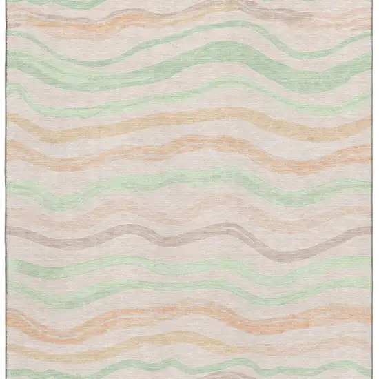 Peach Mint Green And Linen Striped Washable Area Rug With UV Protection Photo 3