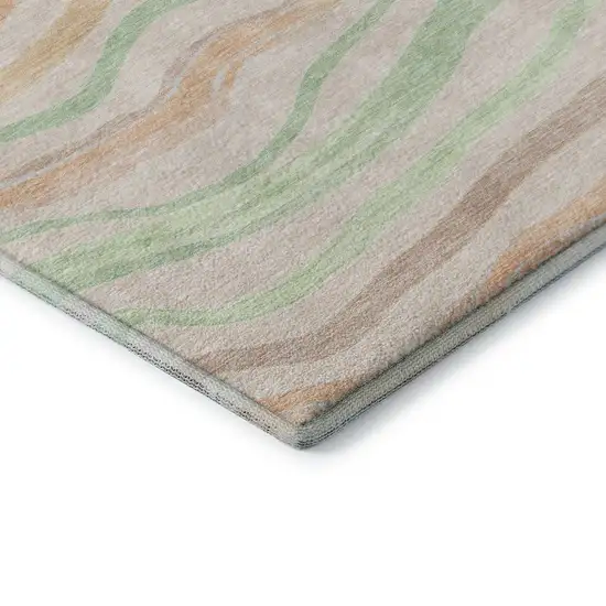 Peach Mint Green And Linen Striped Washable Area Rug With UV Protection Photo 7