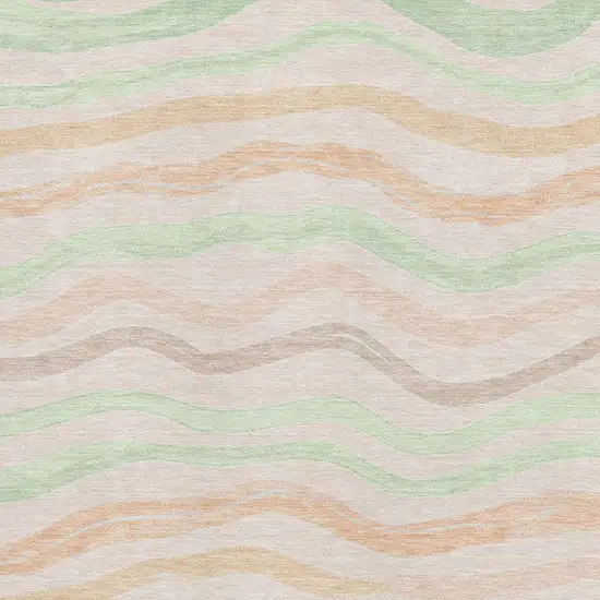 Peach Mint Green And Linen Striped Washable Area Rug With UV Protection Photo 2
