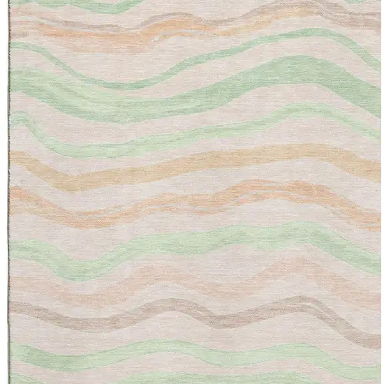 Peach Mint Green And Linen Striped Washable Area Rug With UV Protection Photo 3
