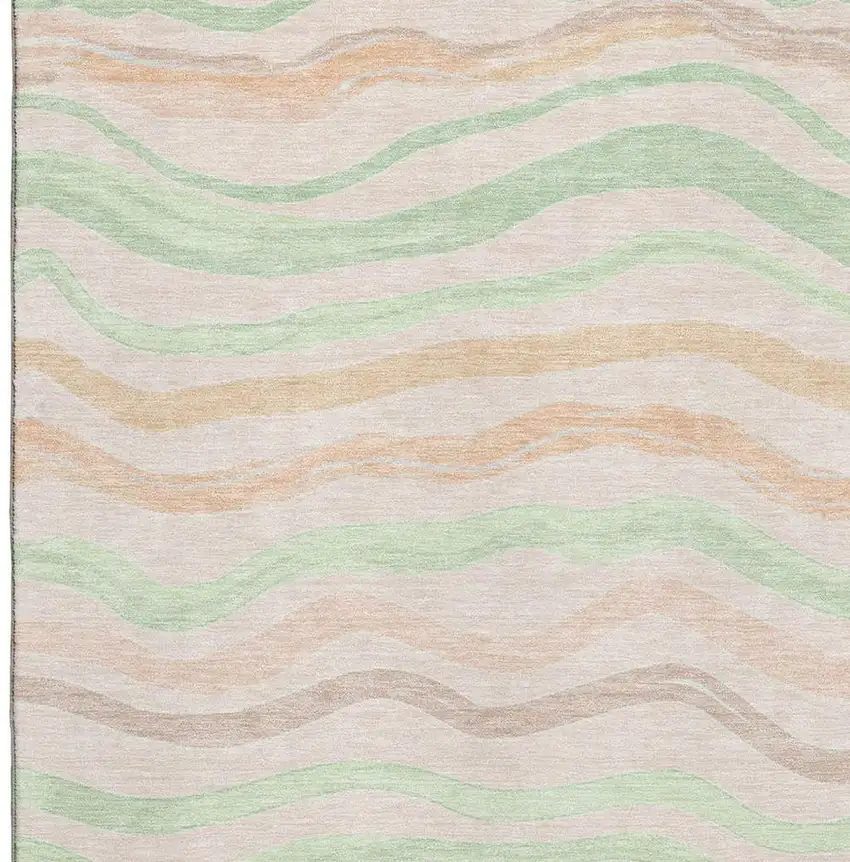 Peach Mint Green And Linen Striped Washable Area Rug With UV Protection Photo 3