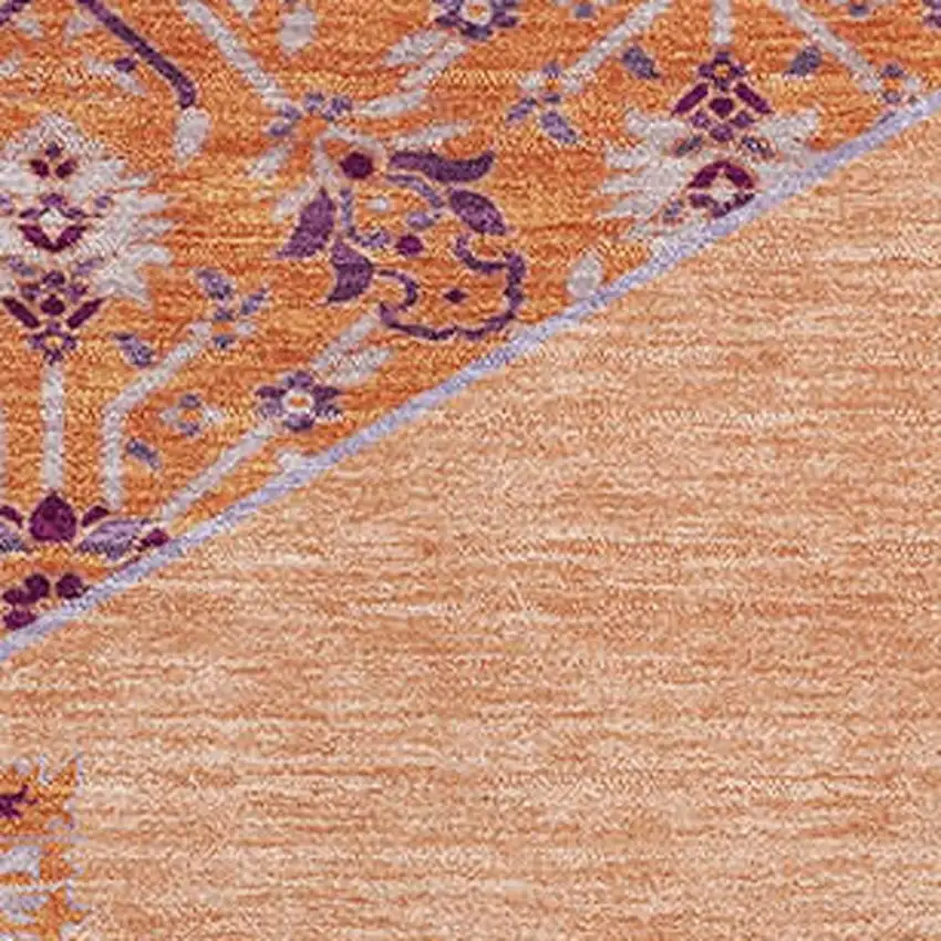 Peach Orange And Beige Oriental Washable Area Rug With UV Protection Photo 2