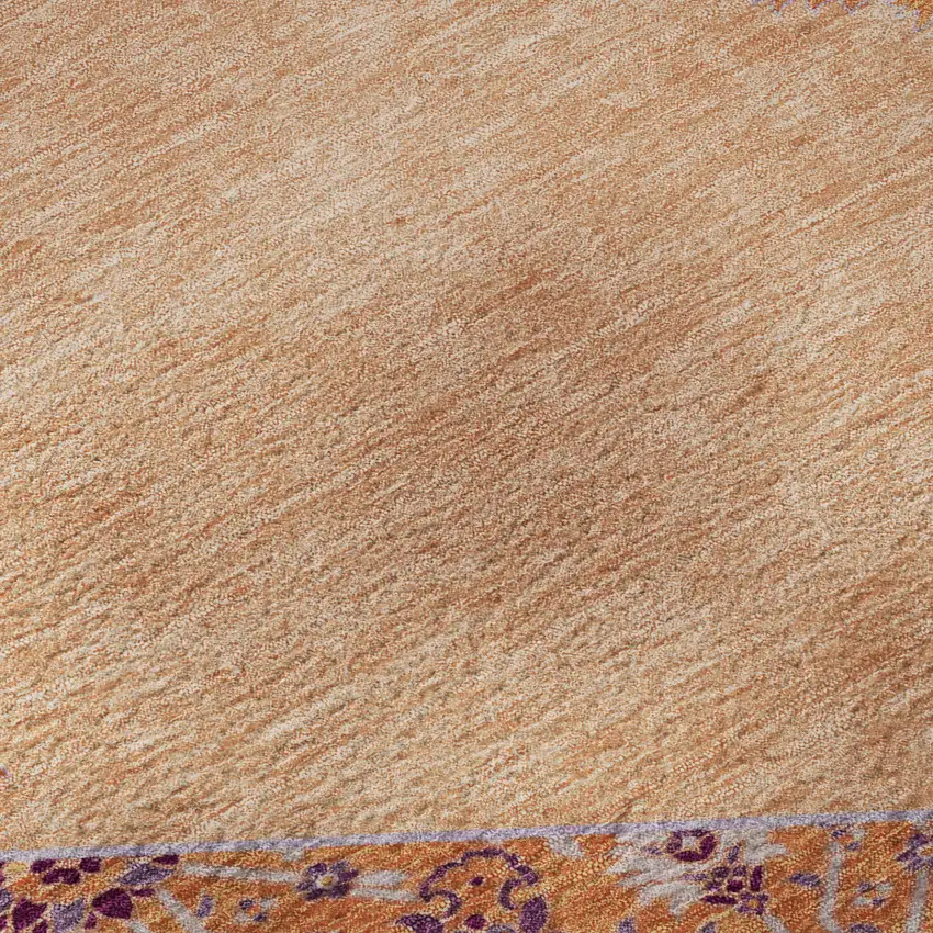 Peach Orange And Beige Oriental Washable Area Rug With UV Protection Photo 9